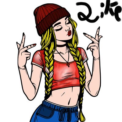 realistic teenage girl with braids and a beanie and crop top doing 🫶🏼