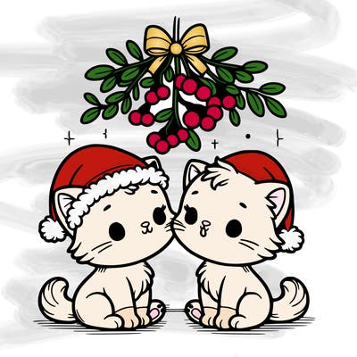 christmas kittens under mistletoe