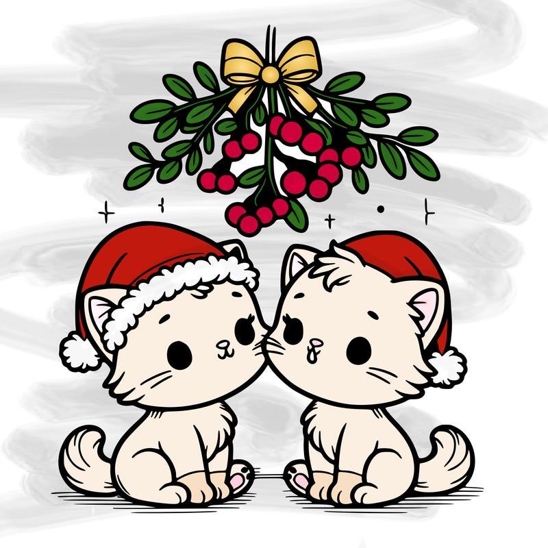 christmas kittens under mistletoe
