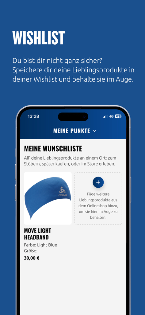 Sportler App - Sportler App wishlist screen showing a saved blue sports headband