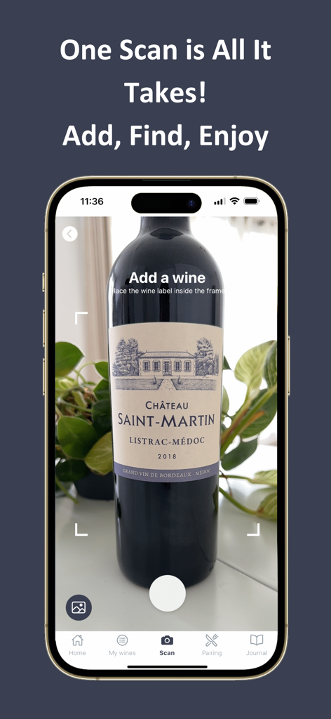 Viniou – Wine Cellar Manager - Viniou app label scanning feature for adding wine bottles to a digital cellar.