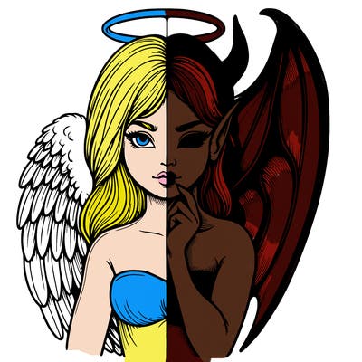 realistic angel half demon