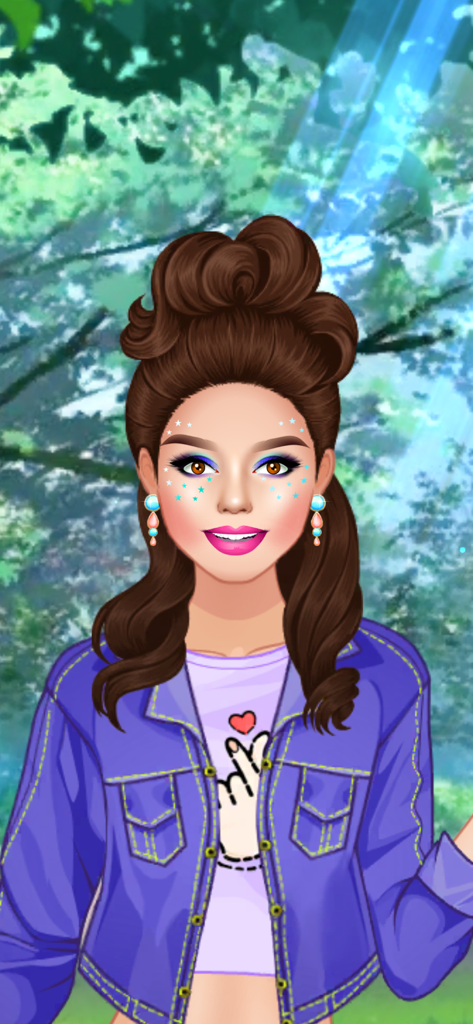 Dress Up Games: Fashion Girl - A stylish girl avatar with star makeup and a denim jacket