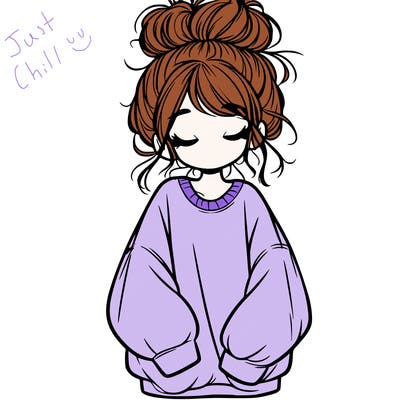 girl with baggy sweatshirt and messy bun
