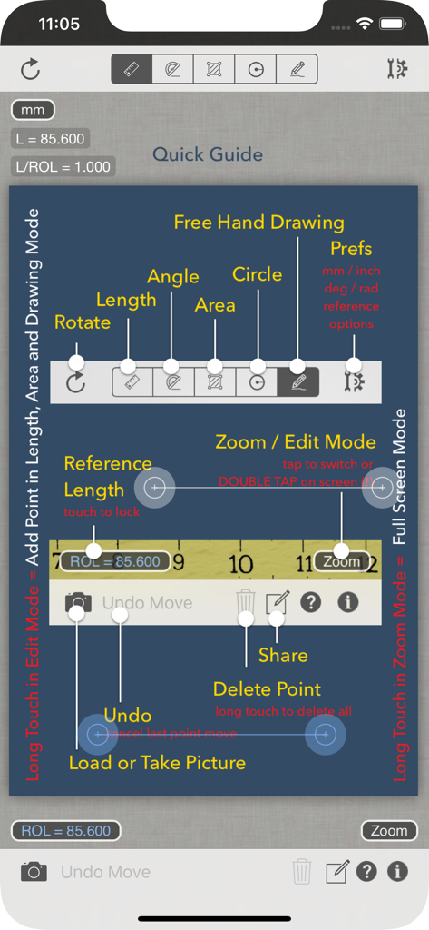 Partometer - camera measure - Quick guide showing camera measurement tools in the Partometer app