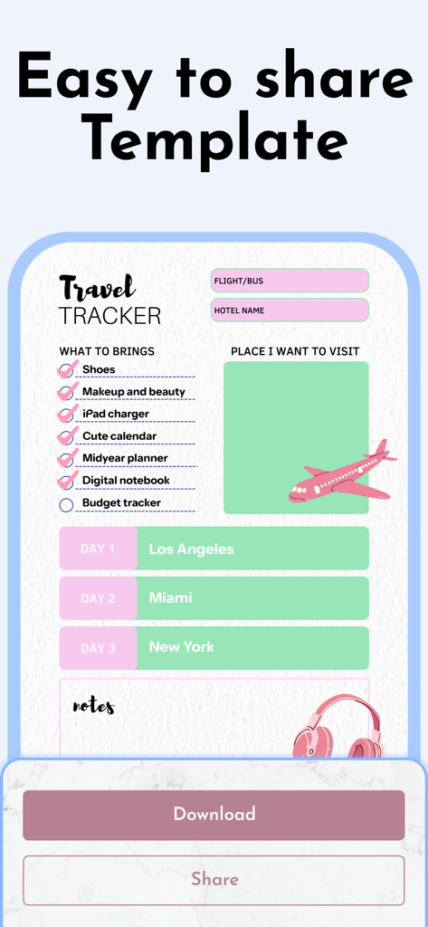 Structured Digital Planner - Ästhetische digitale Reise-Tracker-Vorlage mit Packliste und Reiseplan