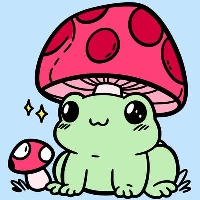 a cute frog with a mushroom hat