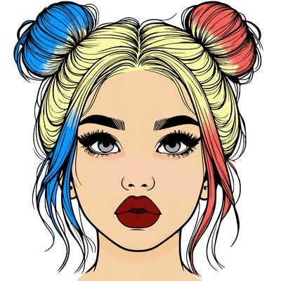 realistic girl with two buns on her hair and lips