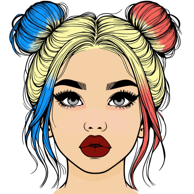 realistic girl with two buns on her hair and lips
