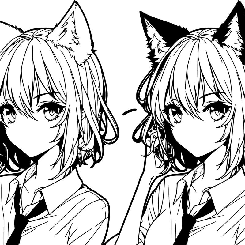realistic, wolf, girl with ears and anime