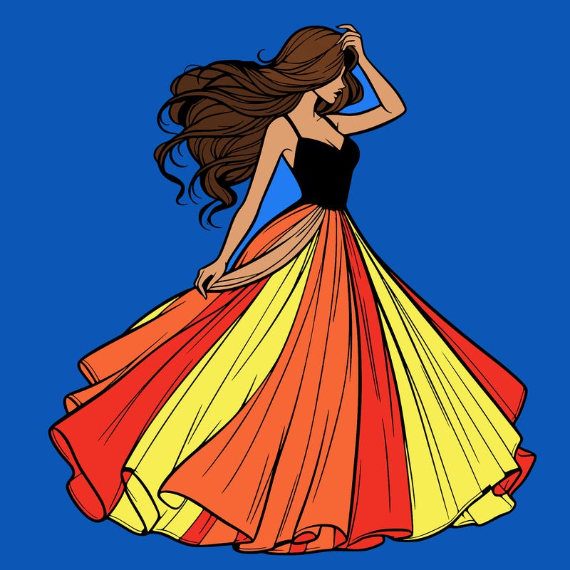 realistic woman with dress flowing in the wind