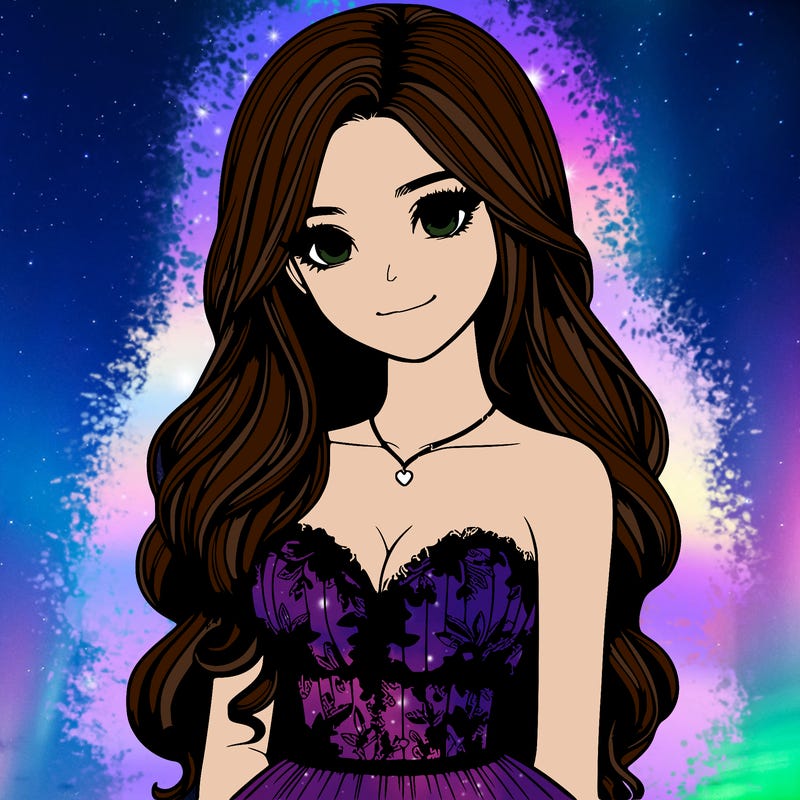 realistic girl with long hair and pretty prom dress