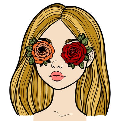 a realistic girl with roses for eyes