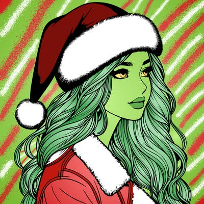 realistic girl in santa hat