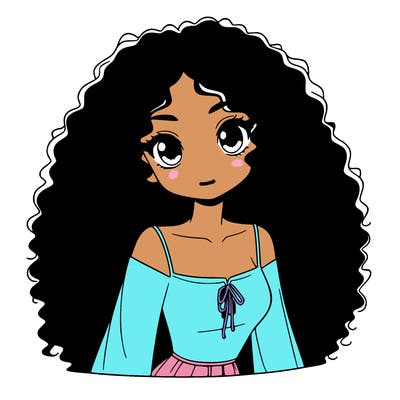 a black anime girl with long afro hair