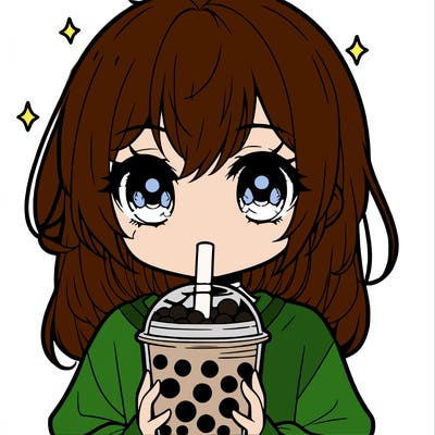 manga cute girl with boba tea
