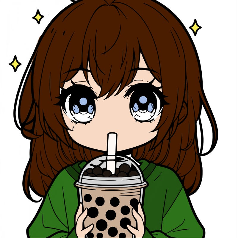 manga cute girl with boba tea