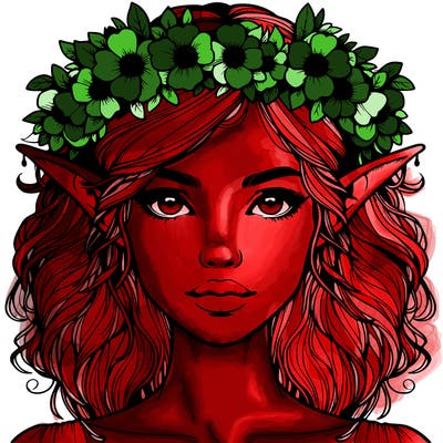 realistic female elf with flower crown