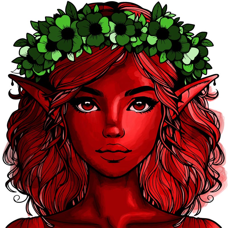 realistic female elf with flower crown