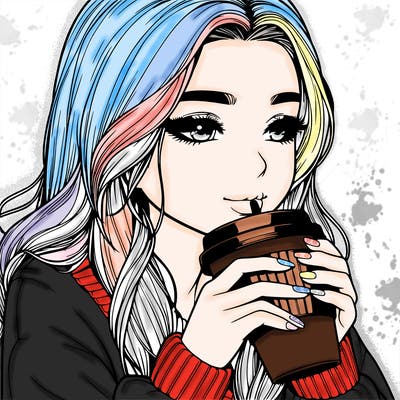 realistic girl drinking coffee