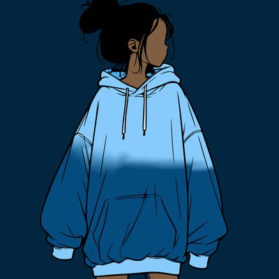 realistic girl with a oversized sweatshirt on and a bun