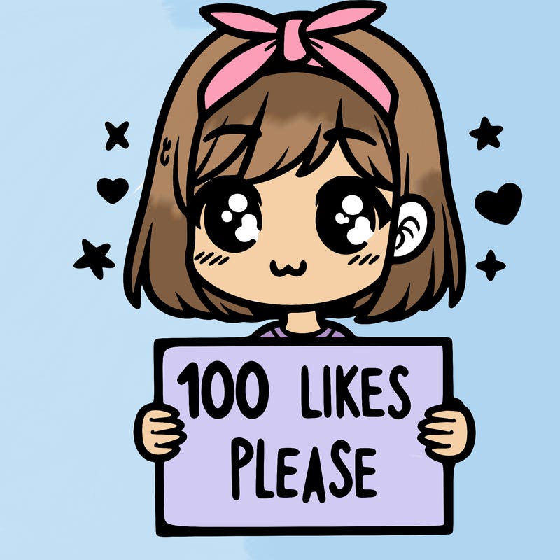 girl holding sign saying 100 likes please