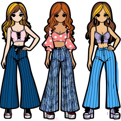 girls with flare pants and crop tops realistic