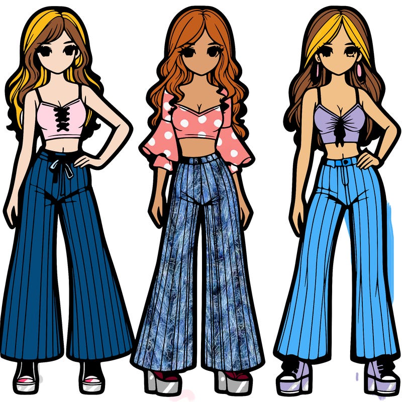 girls with flare pants and crop tops realistic