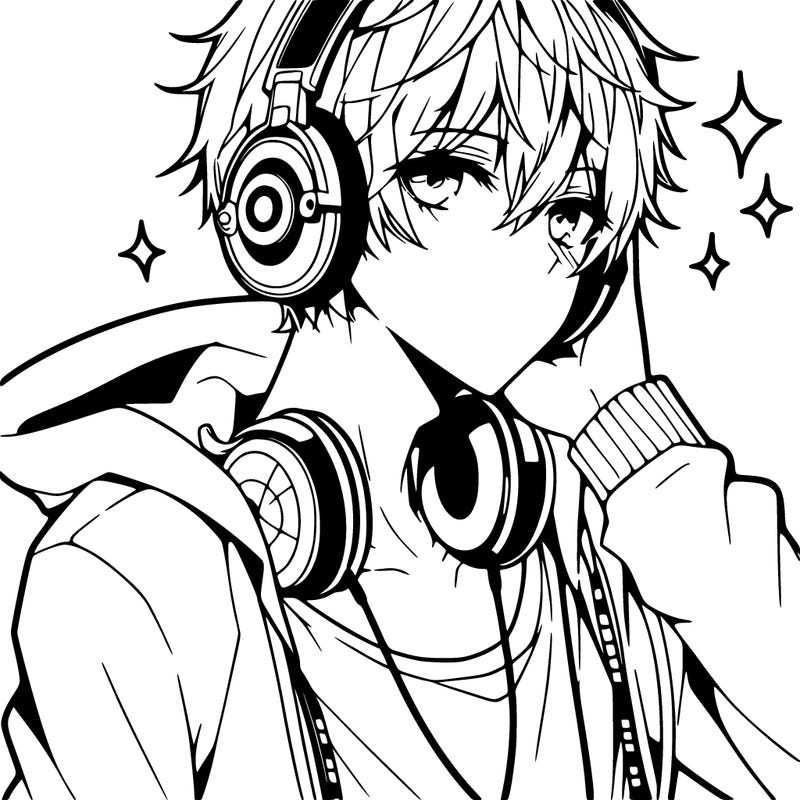 hot anime boy with headphones