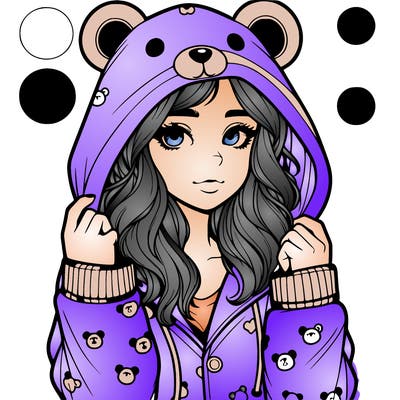 realistic girl in a animal pjs hoodie