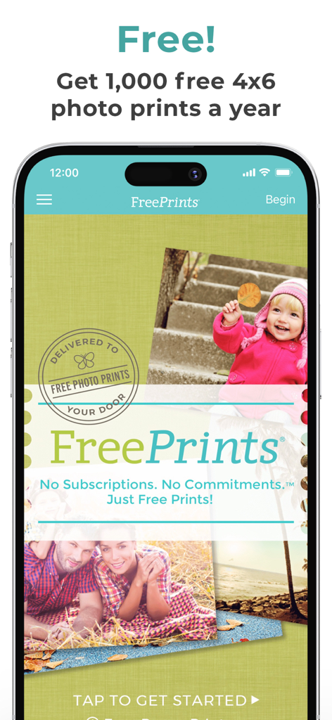 FreePrints – Print Photos - FreePrints app home screen showing an offer for 1000 free 4x6 photo prints per year