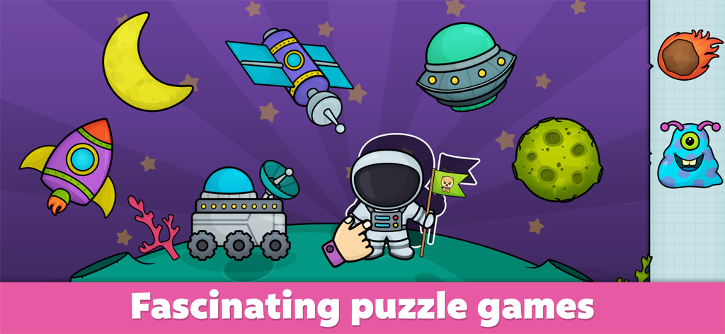 Baby Games for 2–5 Year Olds - A space themed puzzle game for toddlers featuring an astronaut rocket and planets