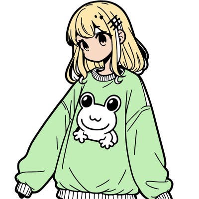 girl wearing frogging sweatshirt