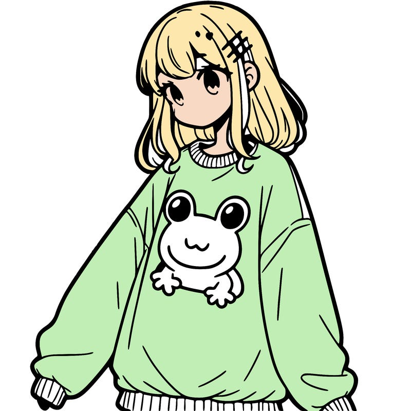 girl wearing frogging sweatshirt