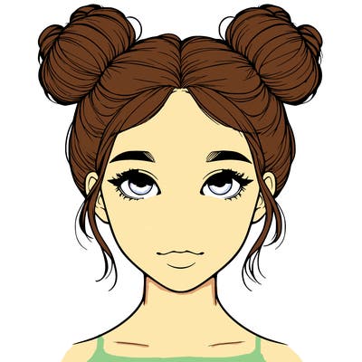 realistic girl with two buns on top of her head