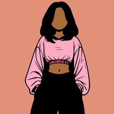 realistic girl faceless with baggy pants and a crop top