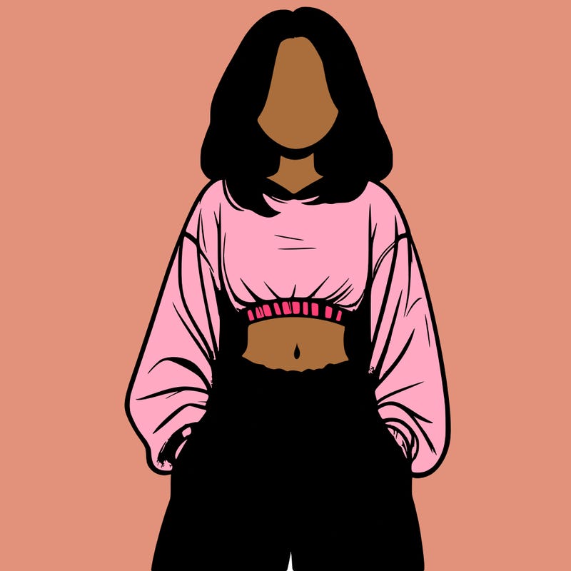 realistic girl faceless with baggy pants and a crop top