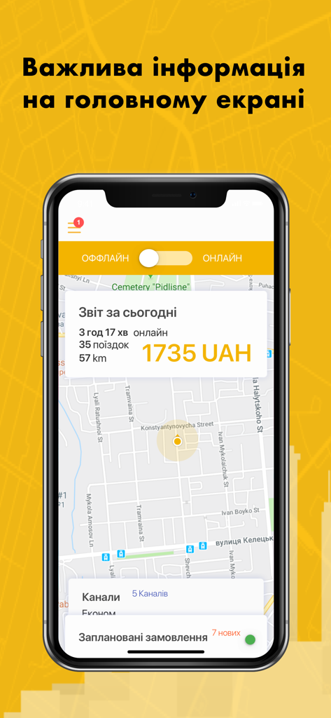 Panel de la aplicación TaxiF Driver que muestra las ganancias diarias y el resumen de viajes en una interfaz de mapa