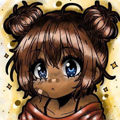 a manga girl with messy small buns