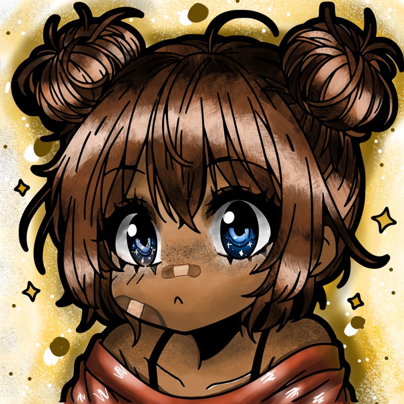 a manga girl with messy small buns