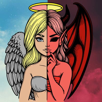 realistic angel half demon
