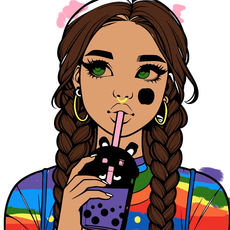 realistic girl with braided hair drinking boba