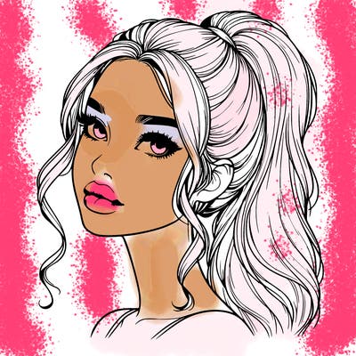 realistic girl with a ponytail on her hair and lips