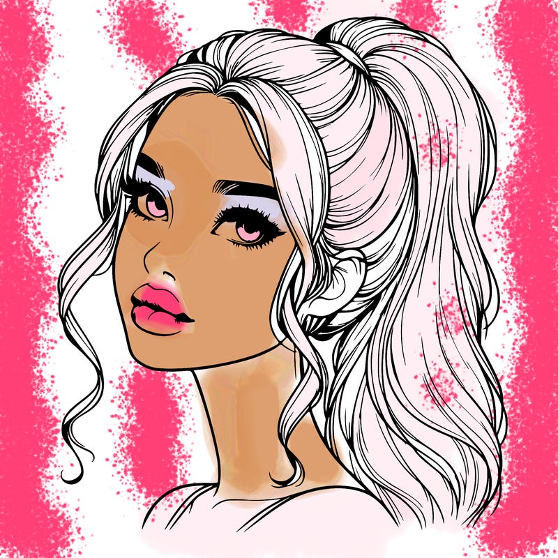 realistic girl with a ponytail on her hair and lips