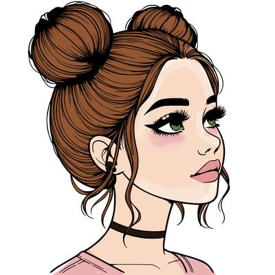 realistic girl with buns on the top of her head