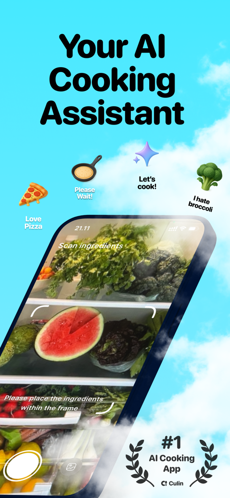 Culin: AI Recipes & Cooking - Culin AI cooking assistant app interface showing ingredient scanning feature
