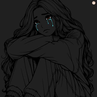 a girl with long hair wearing a sweatshirt and sweatpants.the girl is realistic and she has long hair that is also realistic.her head is on her knees and she is crying.she is sitting down and she looks sad