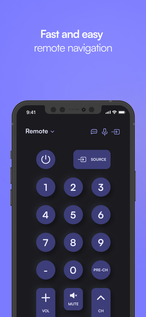 Una pantalla de smartphone que muestra la interfaz de una aplicación de control remoto para televisores LG con un teclado numérico y controles de volumen