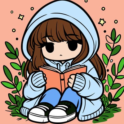 girl in oversized hoodie reading a book