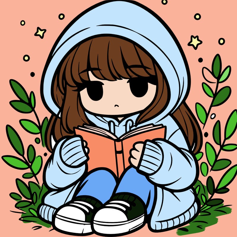 girl in oversized hoodie reading a book